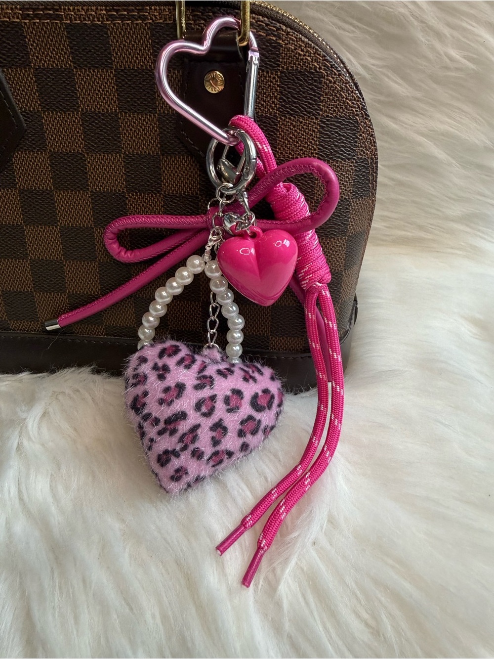 Leopard Heart Bag Charm Key Ring Fob Keychain Purse Lucky Charm Pink Y2K Gift